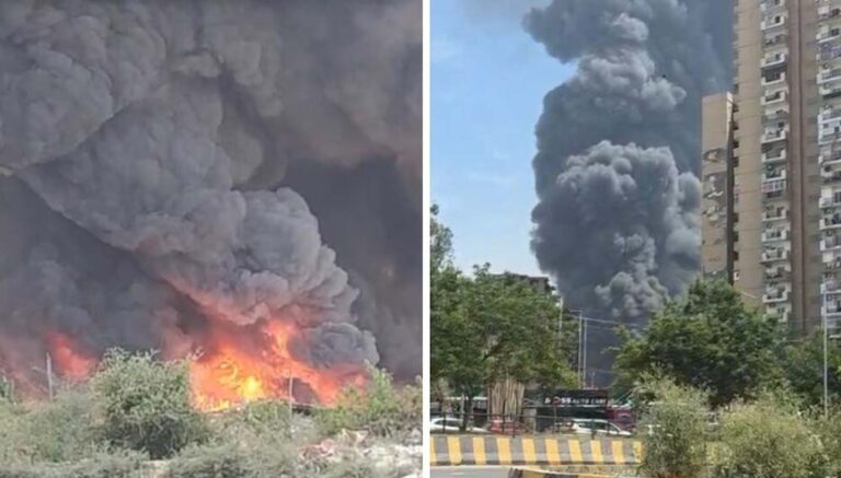 लखनऊ के बाद गाजियाबाद के इंदिरापुरम में भीषण आग, आसमान में काले धुएं की लहर