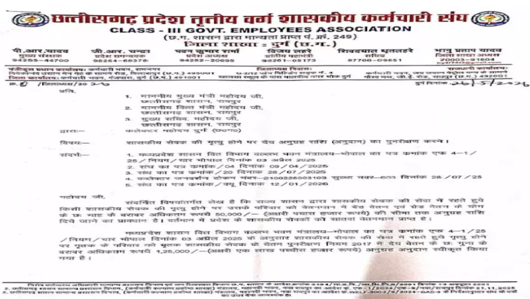 CG : सरकारी कर्मचारी की मौत होने पर मिलने वाली अनुग्रह राशि में वृद्वि की मांग