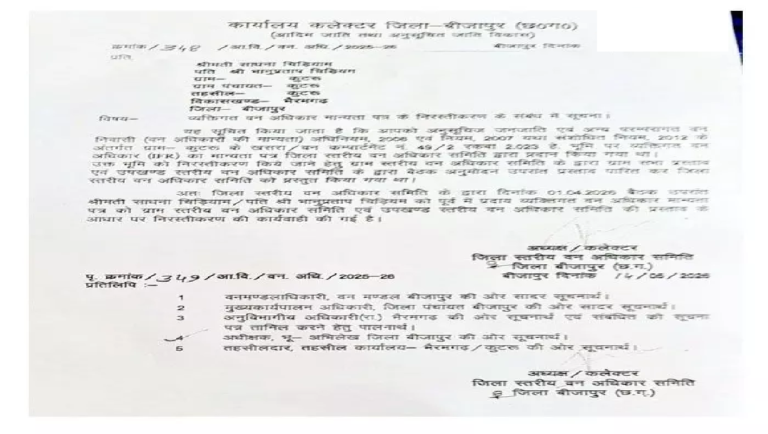 CG : पटवारी की पत्नी का वन अधिकार पट्टा निरस्त …