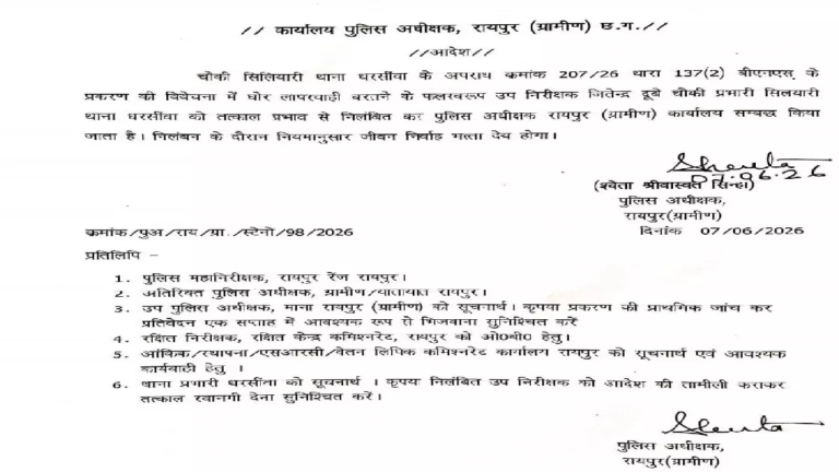 CG : पुलिस अधिकारी को रायपुर ग्रामीण एसपी ने किया सस्पेंड, गैंगरेप केस की जांच में लापरवाही बरतने का आरोप …