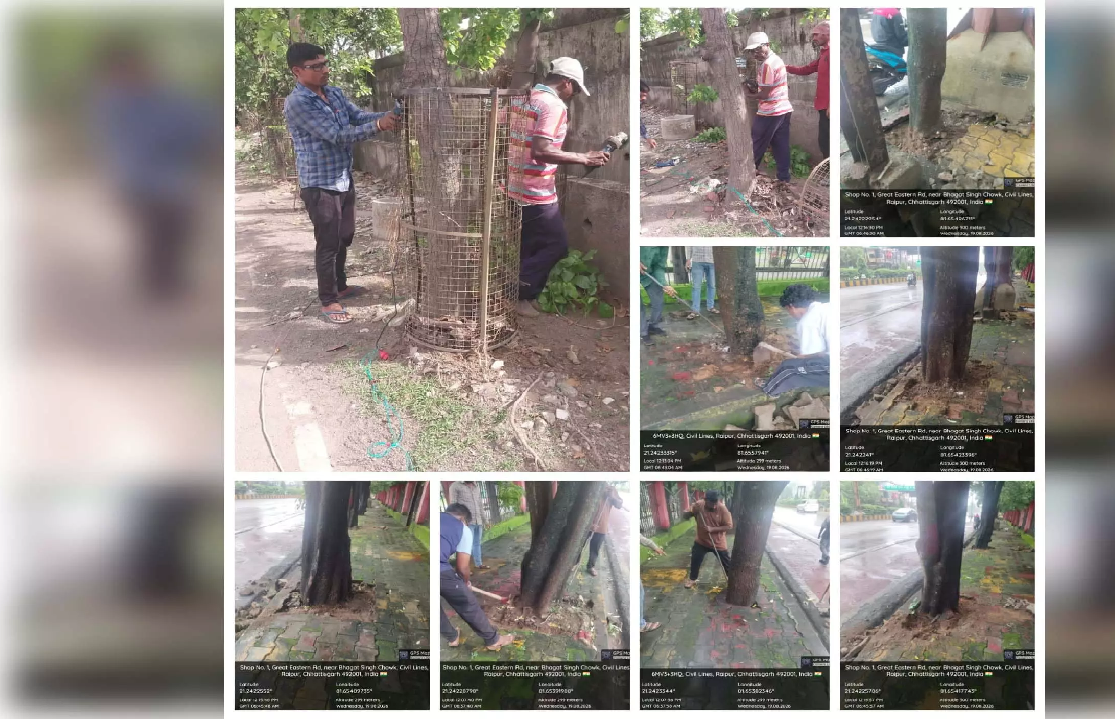 CG : रायपुर शहर में 2111 ट्री गार्ड और 446 स्थानों से कांक्रीट-पेवर हटाए गए …