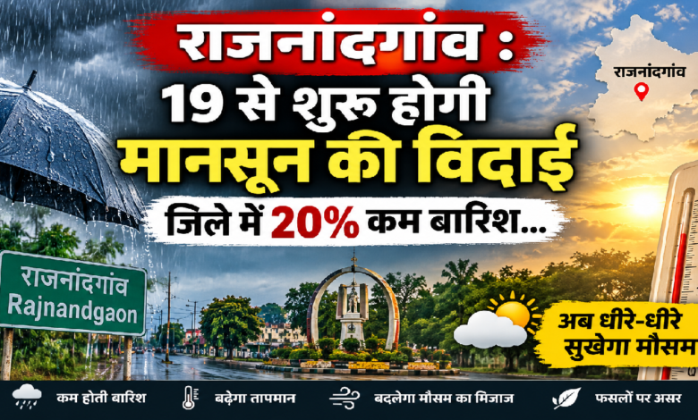 राजनांदगांव : 19 से शुरू होगी मानसून की विदाई, जिले में 20% कम बारिश…