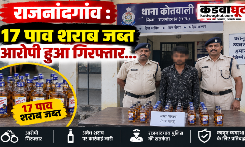 राजनांदगांव : 17 पाव शराब जब्त आरोपी हुआ गिरफ्तार…