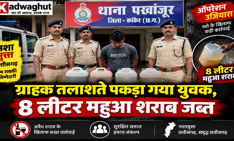 CG : ग्राहक तलाशते पकड़ा गया युवक, 8 लीटर महुआ शराब जब्त …