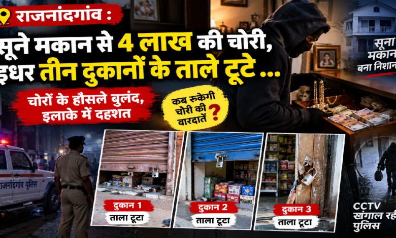 राजनांदगांव : सूने मकान से 4 लाख की चोरी, इधर तीन दुकानों के ताले टूटे …