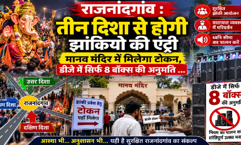 राजनांदगांव : तीन दिशा से होगी झांकियों की एंट्री, मानव मंदिर में मिलेगा टोकन, डीजे में सिर्फ 8 बॉक्स की अनुमति …