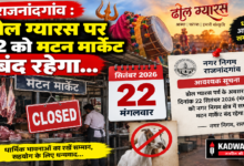 राजनांदगांव : ढोल ग्यारस पर 22 को मटन मार्केट बंद रहेगा…
