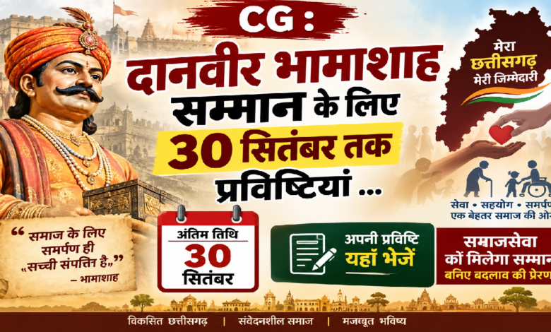 CG : दानवीर भामाशाह सम्मान के लिए 30 सितंबर तक प्रविष्टियां …