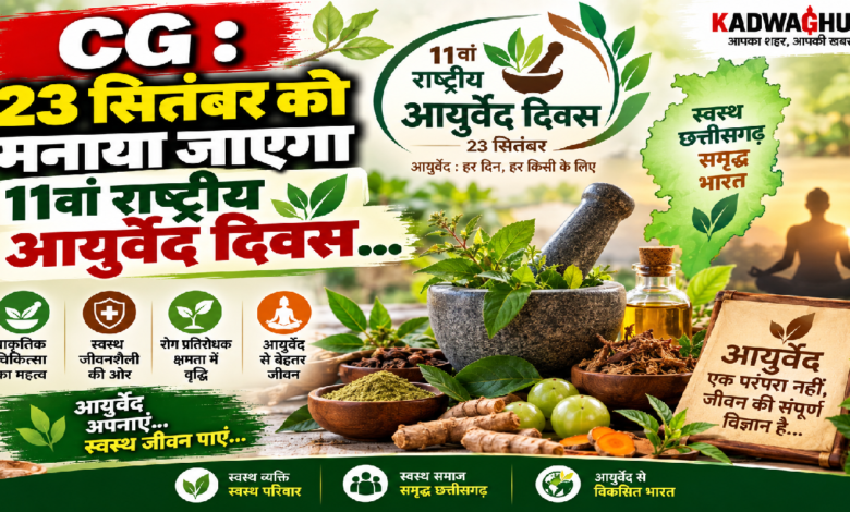 CG : 23 सितंबर को मनाया जाएगा 11वां राष्ट्रीय आयुर्वेद दिवस…