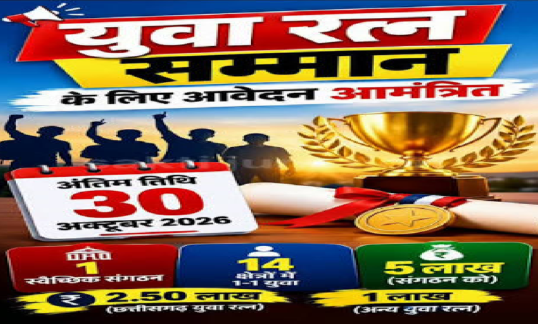 CG : युवा रत्न सम्मान, आवेदन 30 अक्टूबर तक…