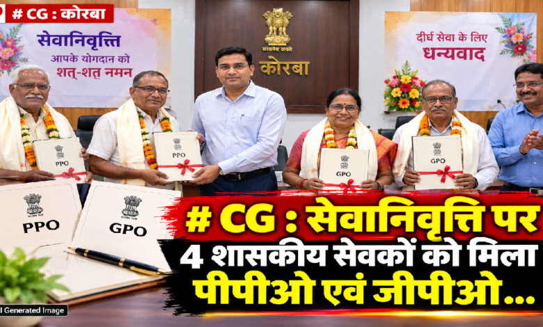 CG : सेवानिवृत्ति पर 4 शासकीय सेवकों को मिला पीपीओ एवं जीपीओ…