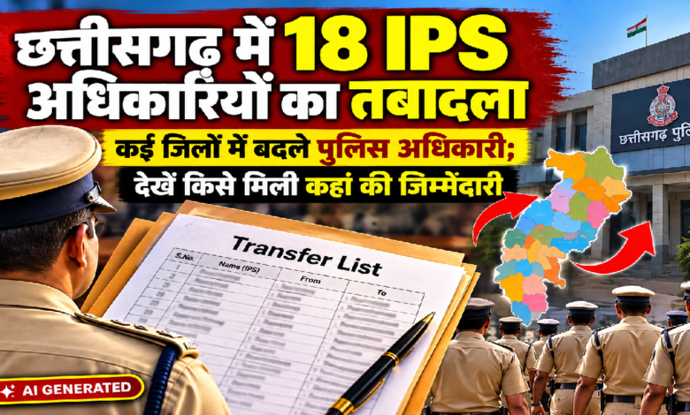 CG : छत्तीसगढ़ में 18 IPS अधिकारियों का तबादला, कई जिलों में बदले पुलिस अधिकारी; देखें किसे मिली कहां की जिम्मेदारी …