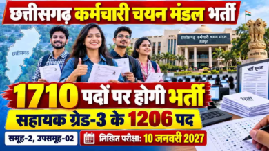 CG : छत्तीसगढ़ में सरकारी नौकरी का मौका, सहायक ग्रेड-3 के 1206 पदों पर भर्ती का विज्ञापन; जानें परीक्षा की तारीख …