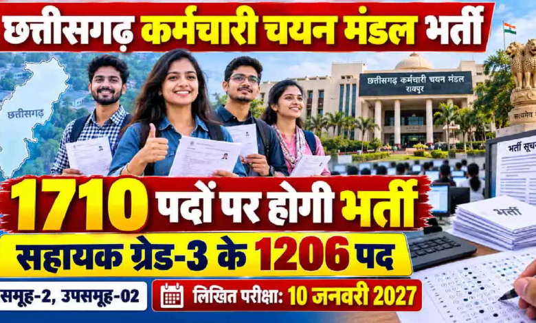 CG : छत्तीसगढ़ में सरकारी नौकरी का मौका, सहायक ग्रेड-3 के 1206 पदों पर भर्ती का विज्ञापन; जानें परीक्षा की तारीख …